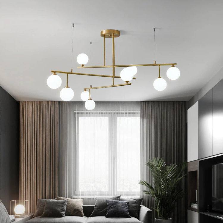 Brass Chandelier With White Frosted Globes - 1CH5
