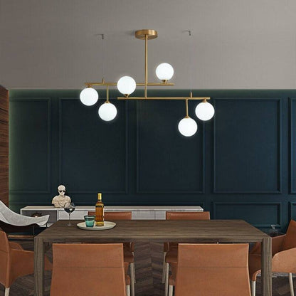 Brass Chandelier With White Frosted Globes - 1CH5