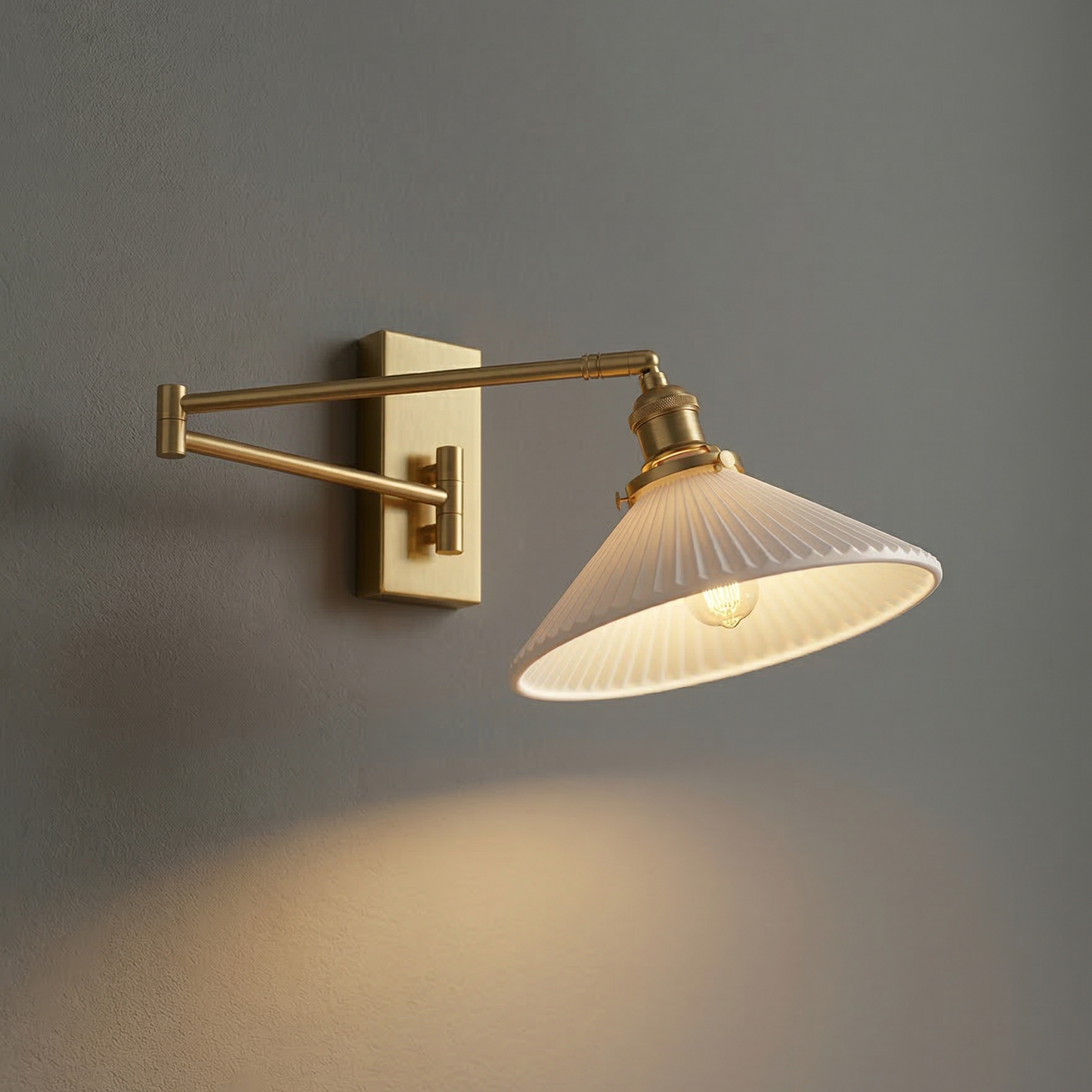 Aria Articulated Brass & Pleated Ceramic Sconce with Pull Chain