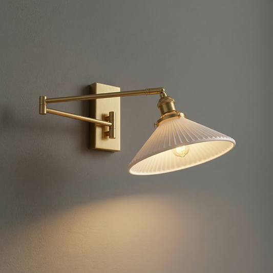 Aria Articulated Brass & Pleated Ceramic Sconce with Pull Chain
