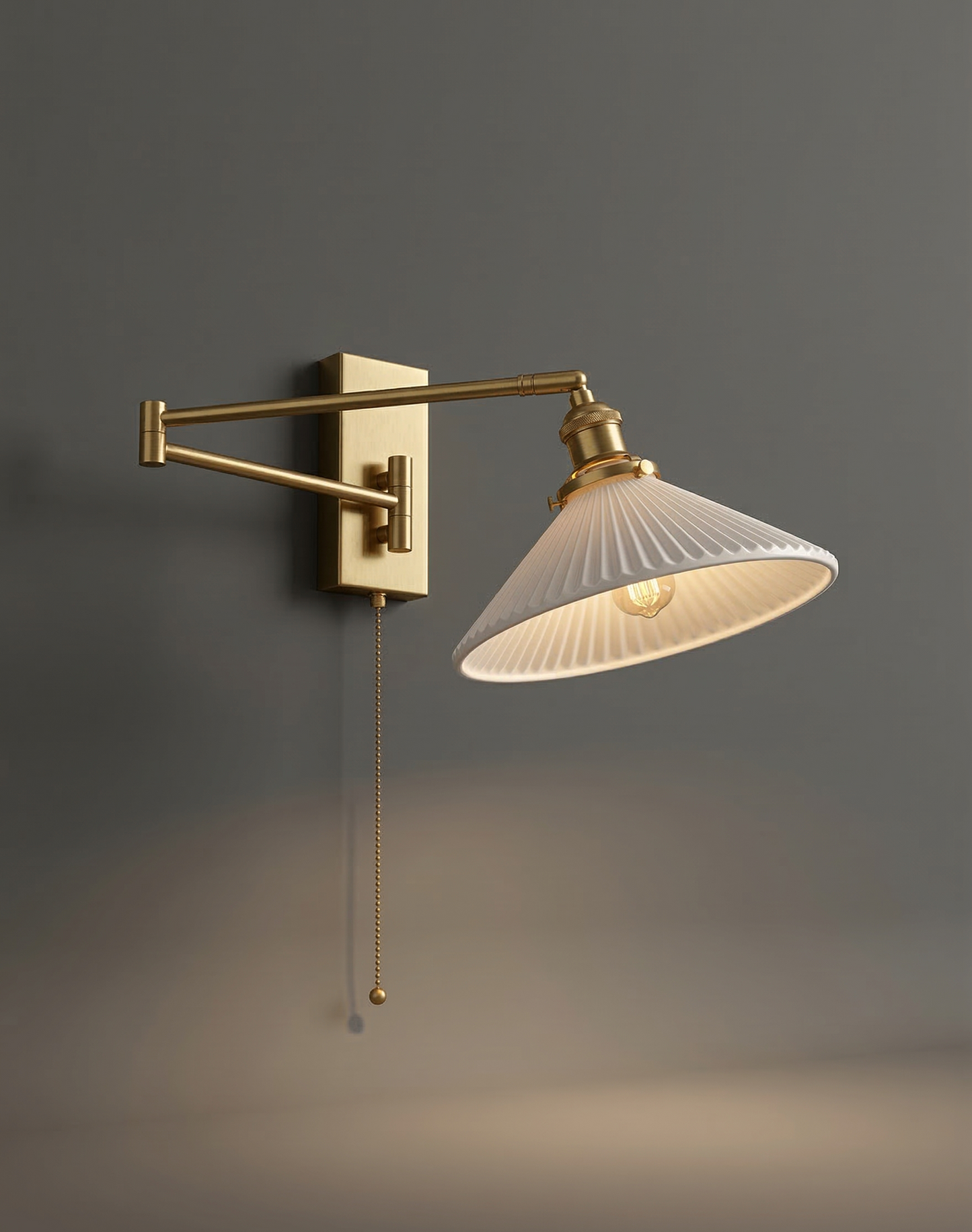 Aria Articulated Brass & Pleated Ceramic Sconce with Pull Chain