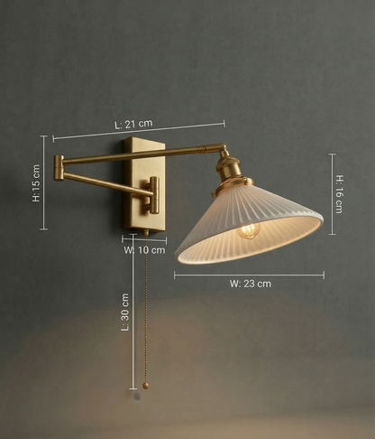 Aria Articulated Brass & Pleated Ceramic Sconce with Pull Chain